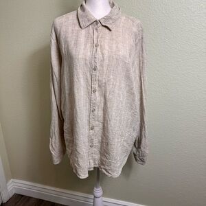 ORVIS Women's Blend‎ Long Sleeve Roll Tab Linen Blend Beige  Button Up XL Stripe